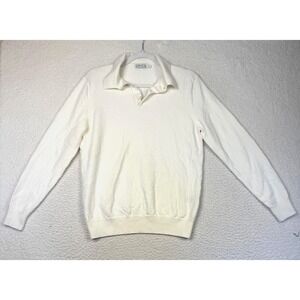 Collars & Co Sweater Mens Medium‎ White Merino Wool Collared Pullover Polo READ